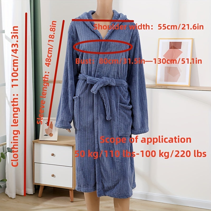 Unisex Coral Fleece Hooded Bathrobe Soft Pajamas Loungewear