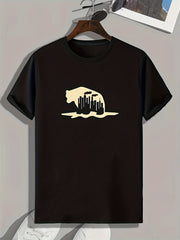 Bear Silhouette Print Men's Graphic t shirt Casual Comfy Tees For Summer