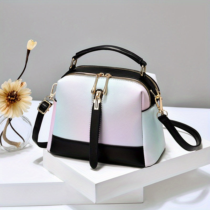 Ombre Square Crossbody Bag Zipper Women's Small PU Leather Purse