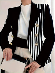  Colorblock Stripe Print Long Sleeve Blazer
