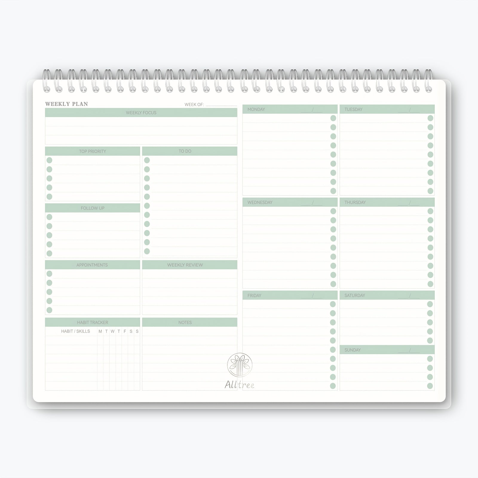 Undated Spiral Weekly Planning Pad with Weekly Goals Priority To Do List