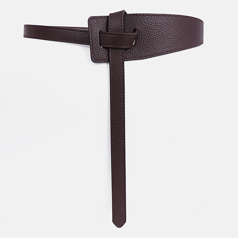 Lychee Pattern Faux Leather Belt Dress Belt Knot Belts Wide Waist Belt