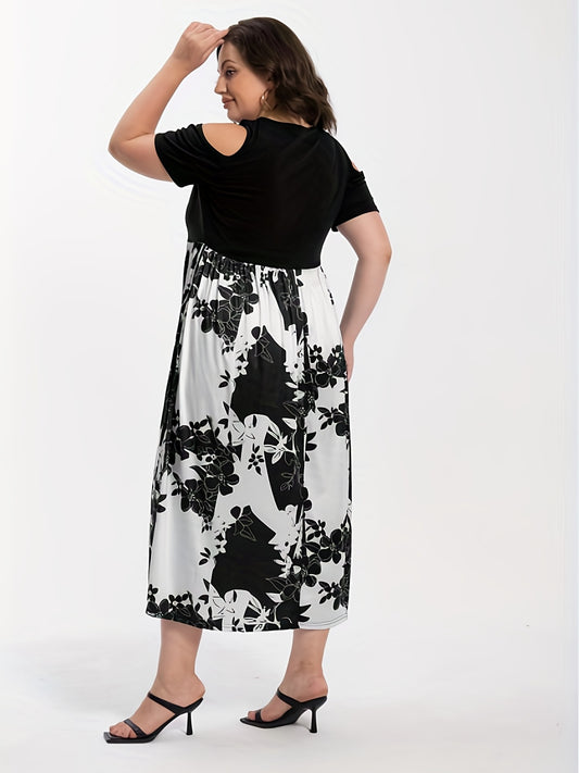  Floral Print Cold Shoulder Dress