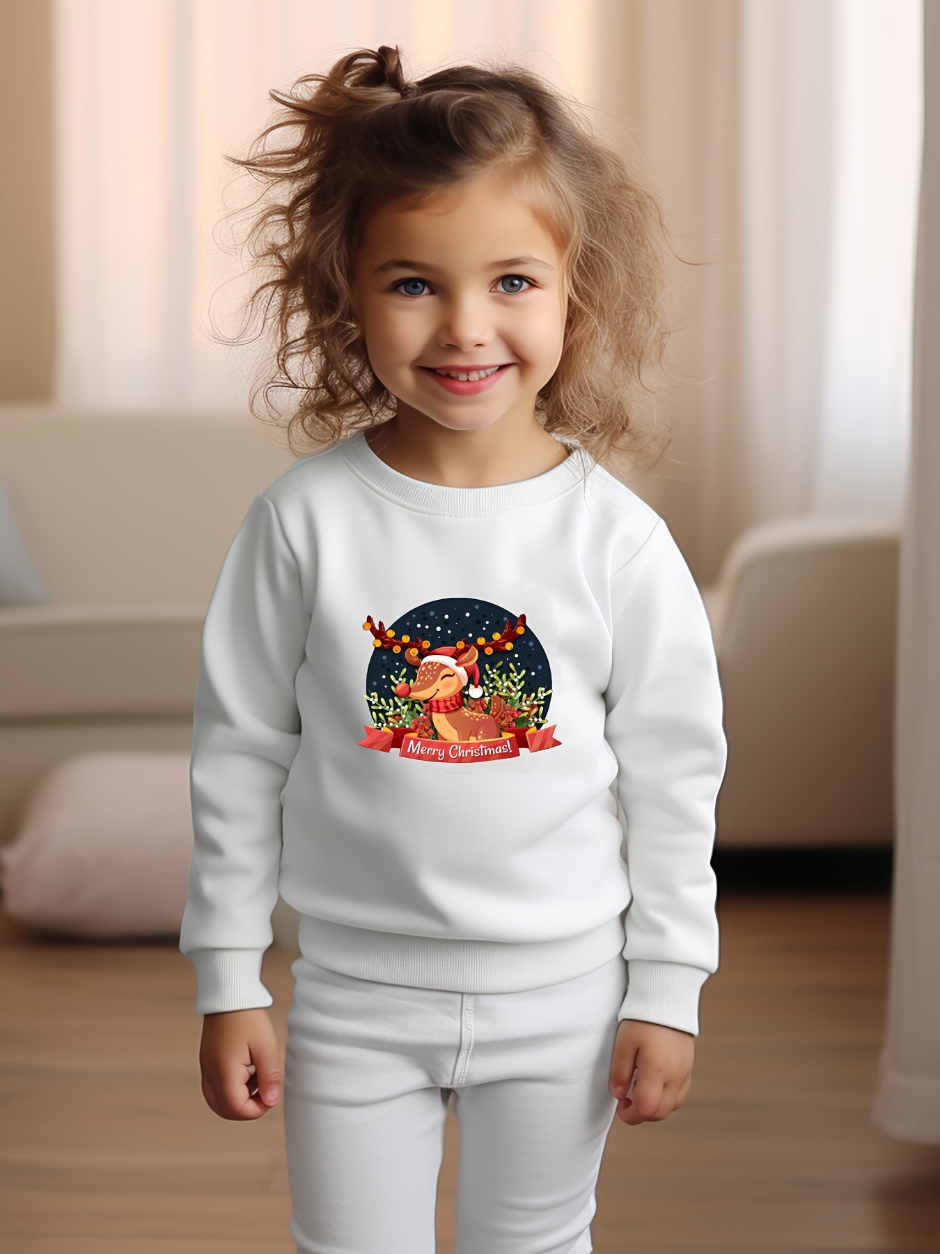 Lovely Reindeer In Christmas Night Crew Neck Sweatshirt