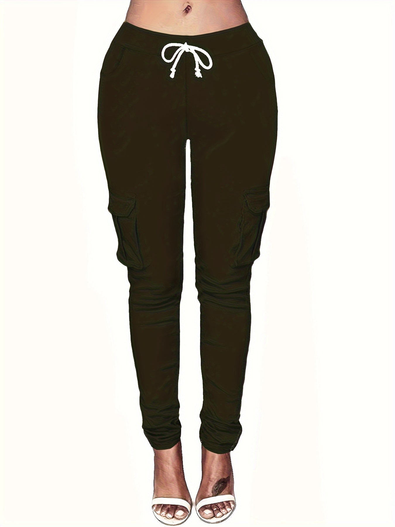  Cargo Pants Drawstring High Rise Solid Flap Pocket