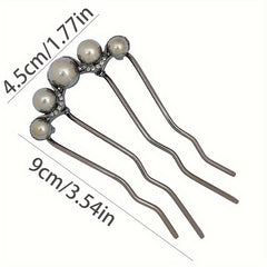 Vintage Bun Maker Hair Stick Pearl Embellished Alloy French Twist Hair Fork