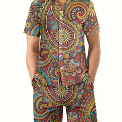 Ethnic Pattern Men's 2Pcs Hawaiian Shirt And Shorts Set