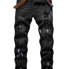 Men's Ripped Washed Jeans Streetwear Denim Pants