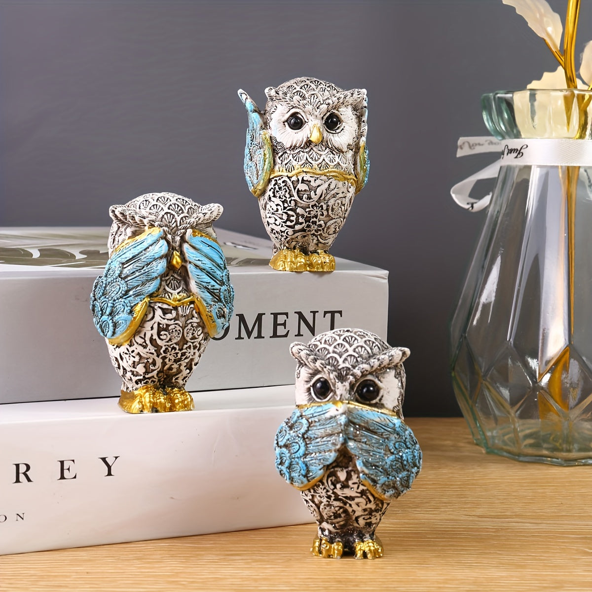 3pcs Three No Owls Statue Resin Decoration Crafts for Home