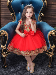 Girls Sequin Embroidery Mesh Princess Dress for Piano Performance Wedding