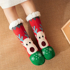 Christmas Elk Pattern Socks Warm Plush Lined Home Socks Women's Stockings