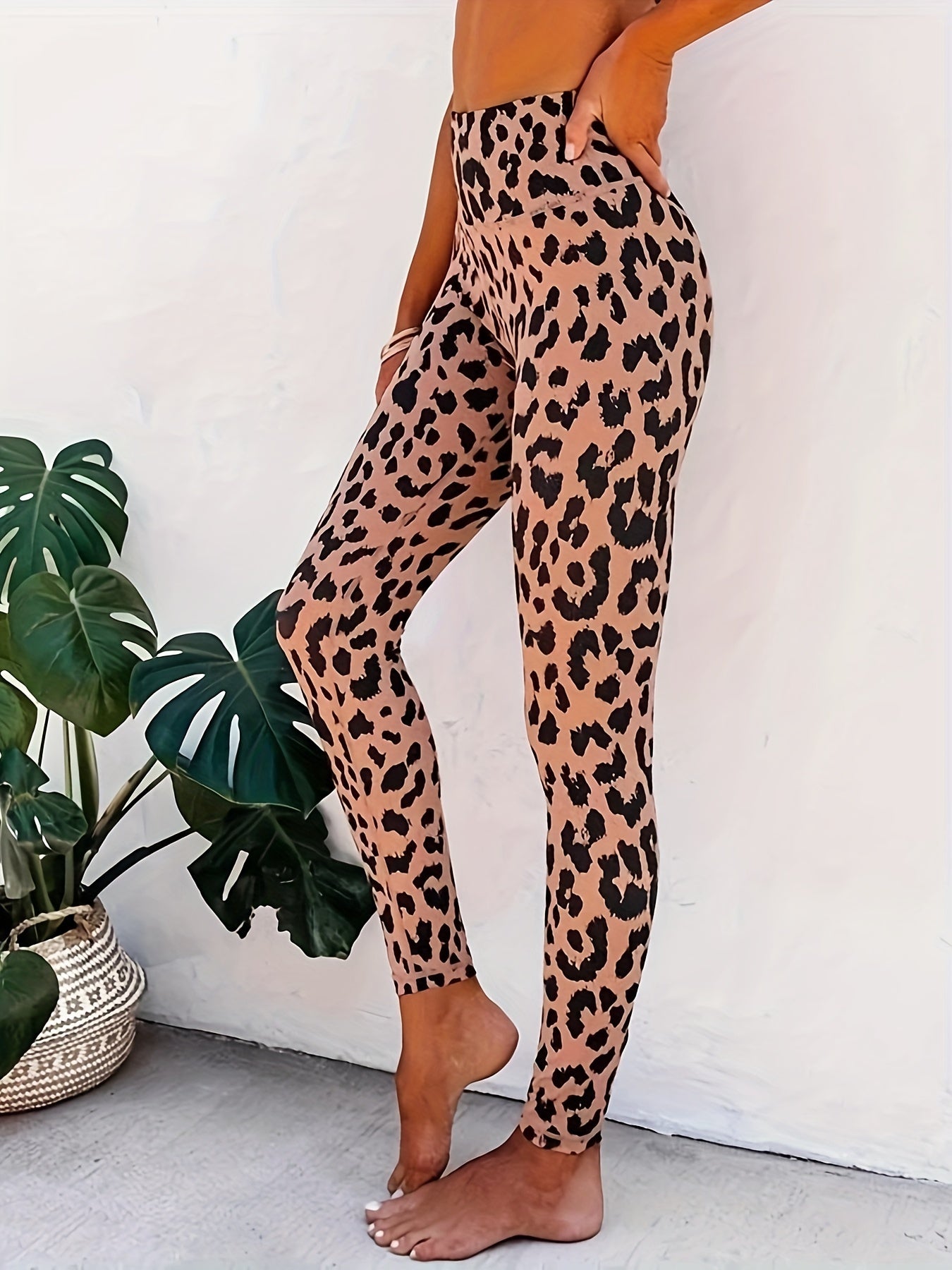  Leopard Print Leggings Wideband Waist High Rise