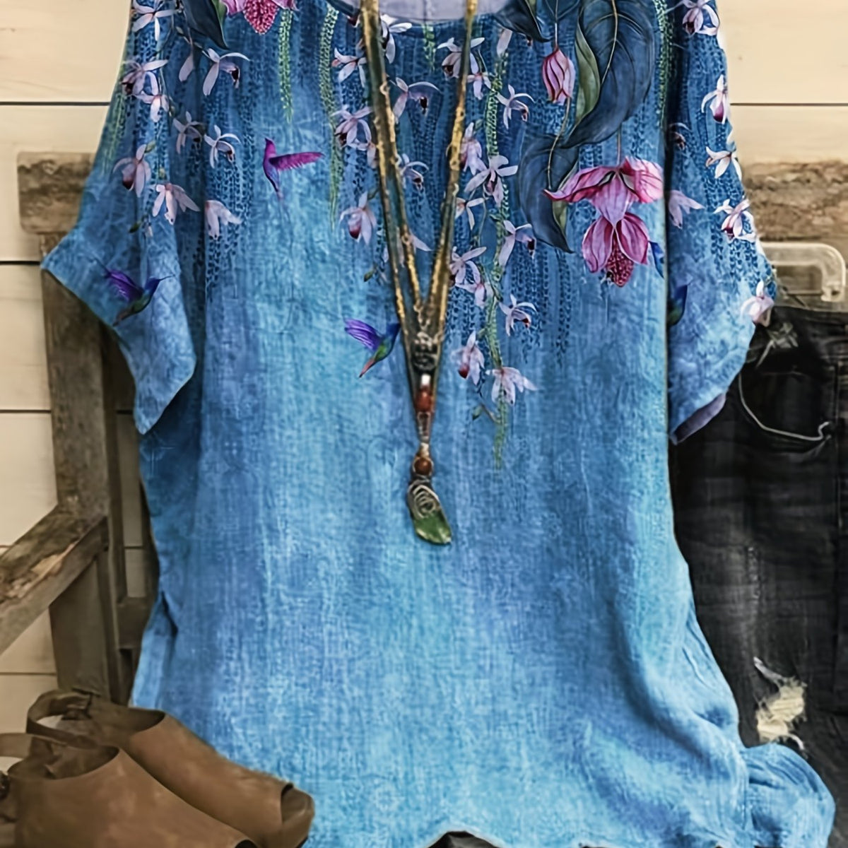  Floral Print Short Sleeve T shirt