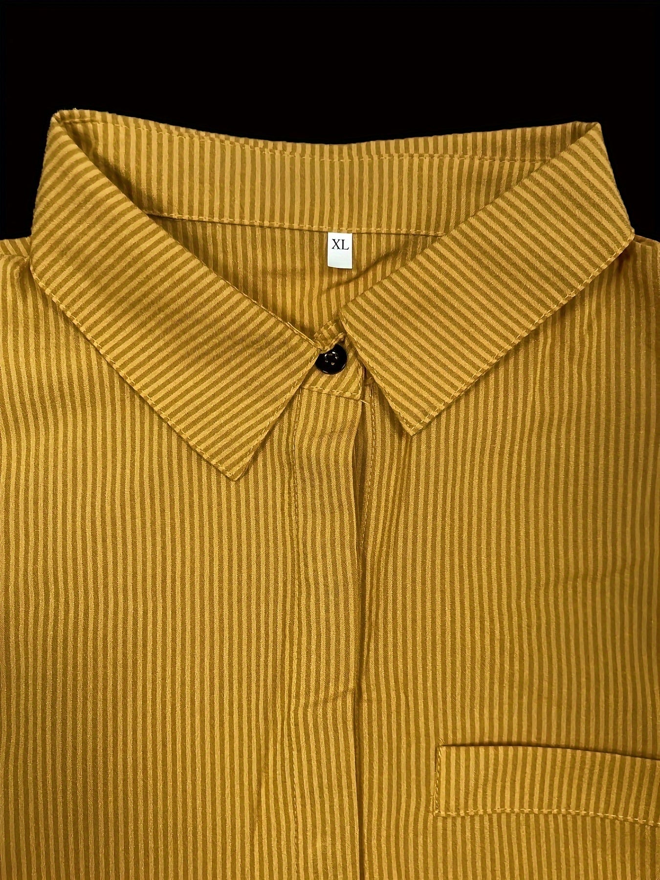  Stripe Print Button-Up Long Sleeve Blouse