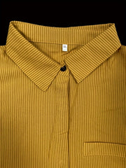  Stripe Print Button-Up Long Sleeve Blouse