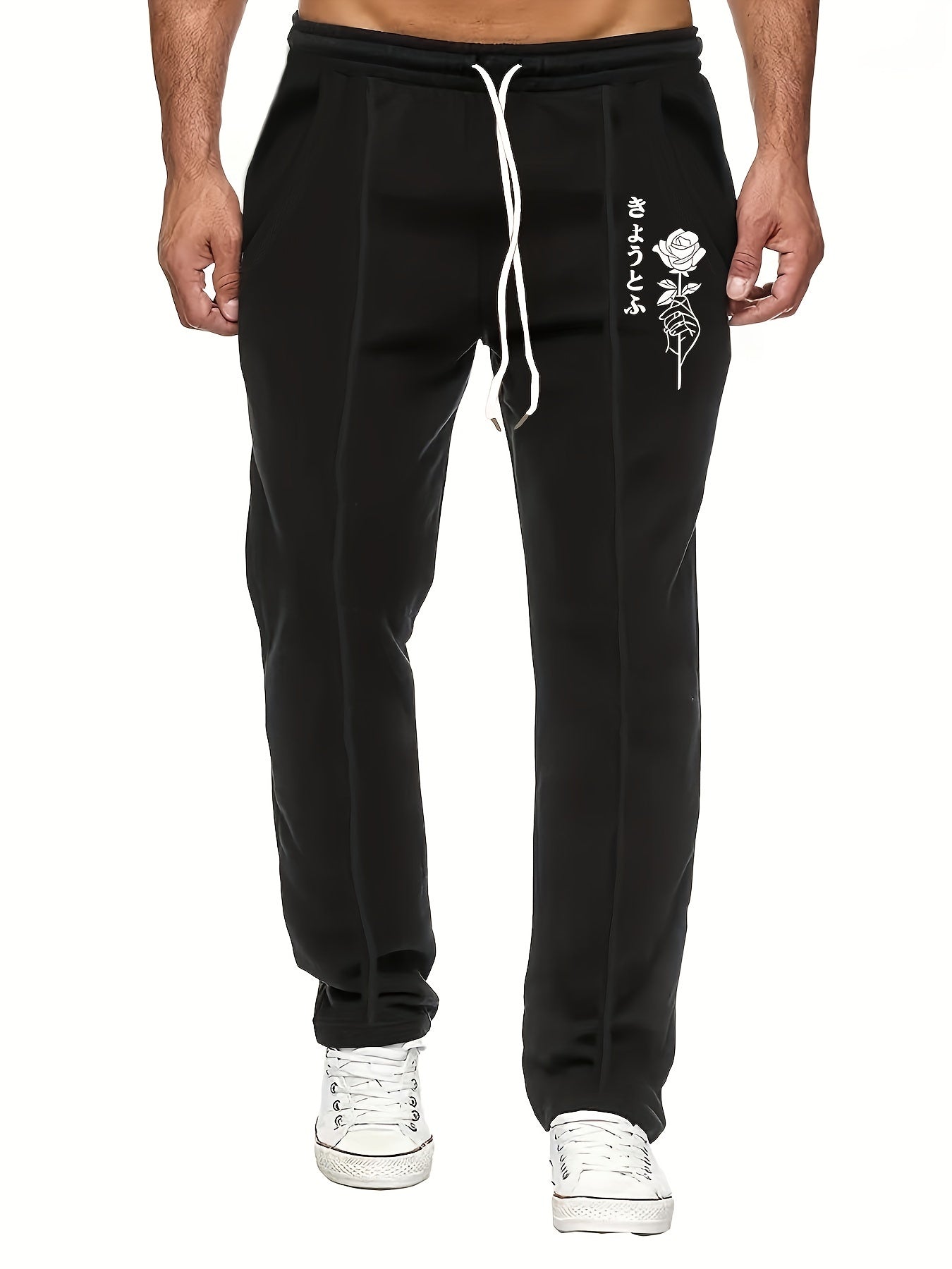 Rose Pattern Joggers Men's Casual Loose Fit Slightly Stretch Waist Drawstring