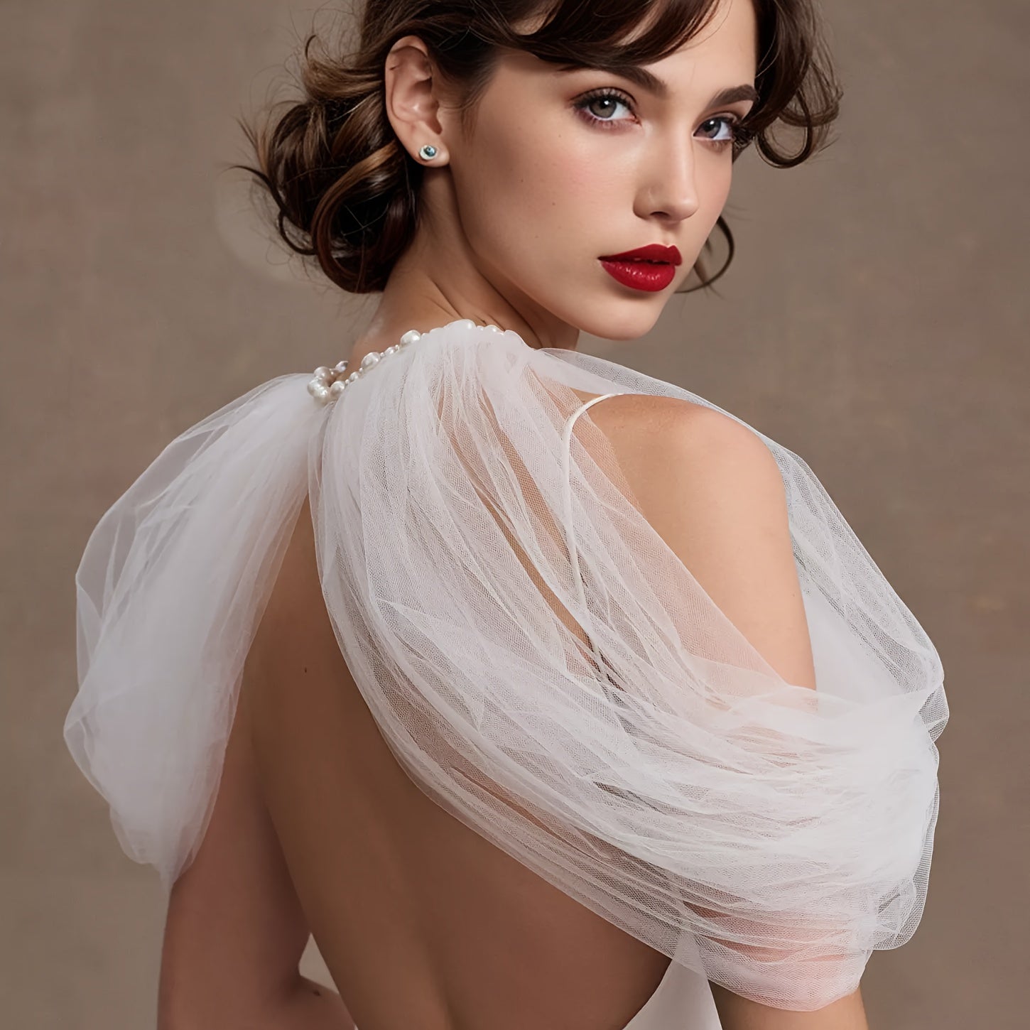 Sheer Tulle Bridal Capelet with Ruffles for Brides