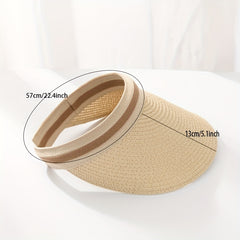 Sunscreen Straw Visor Hat Wide Brim UV Protection Ponytail Sun Hat