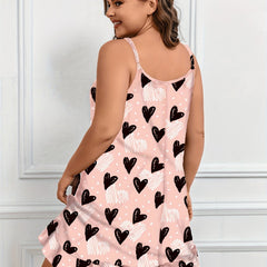  Graffiti Heart Print Ruffle Trim Sleep Dress