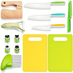 13pcs Kids Cooking Set with Cutting Board, Sandwich Cutter, Peeler
