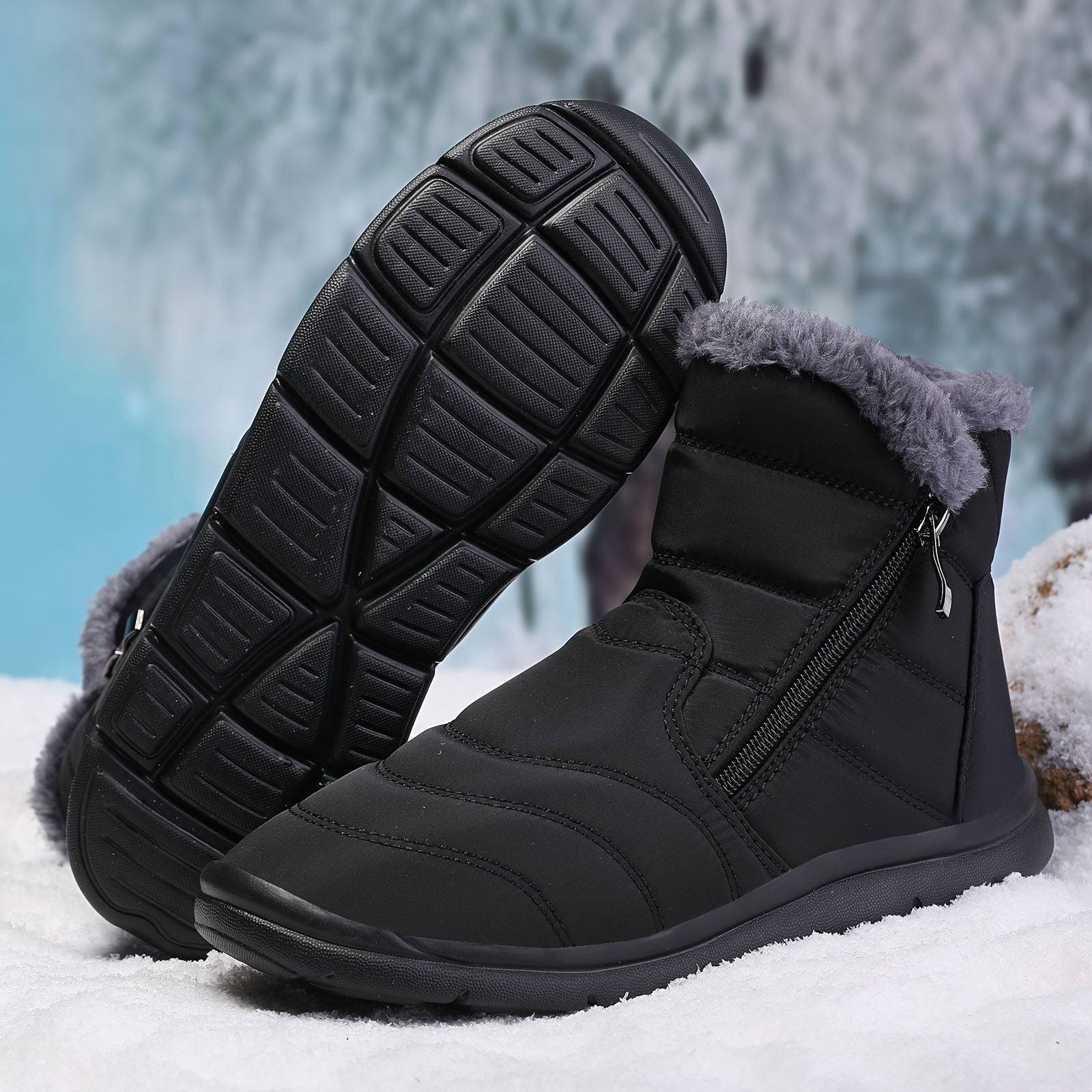 Winter Plus Velvet Women's Snow Boots Warm Lightweight Casual Zipper Snow Boots