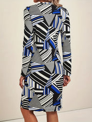  Geometric Print Long Sleeve Tee Dress