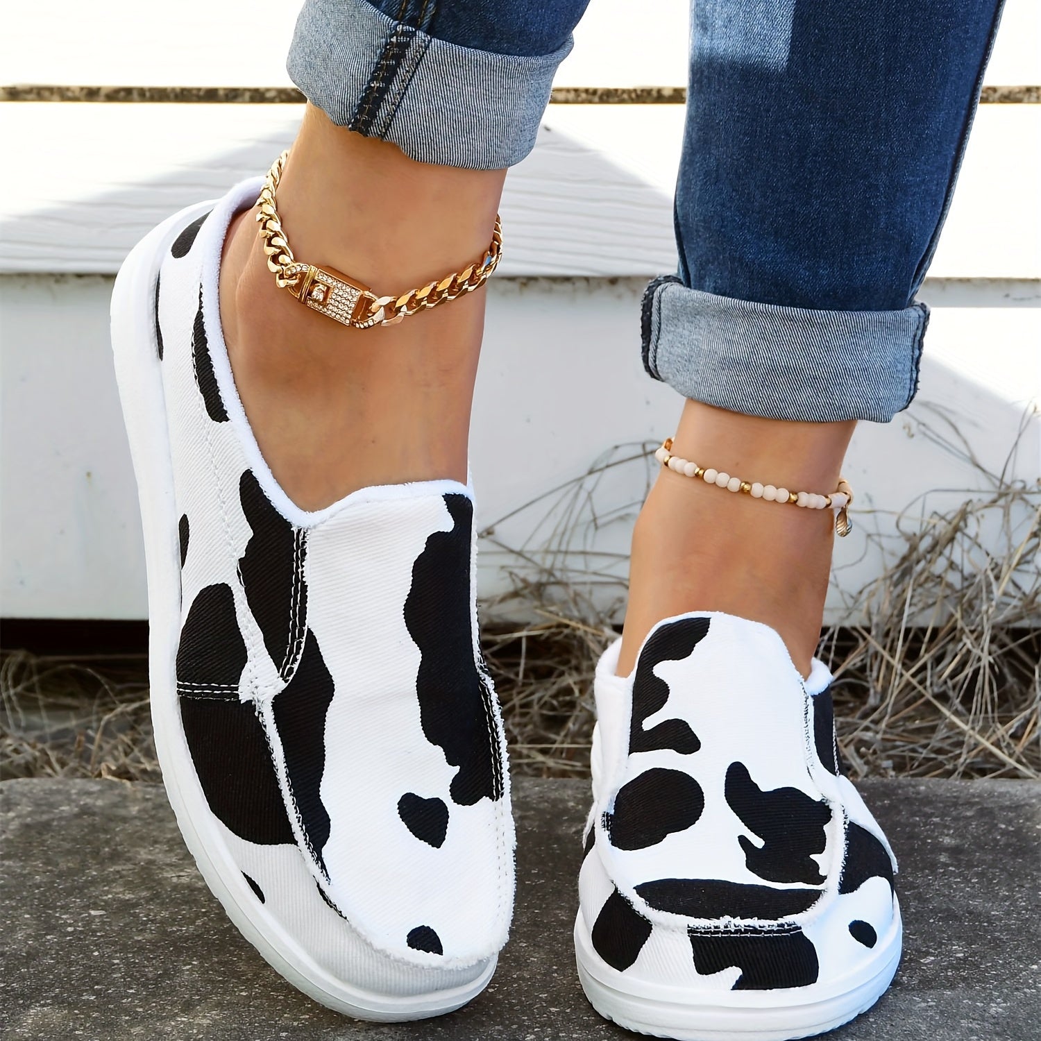 Cow Pattern Mules Sneakers Women's Lightweight Walking Shoes
