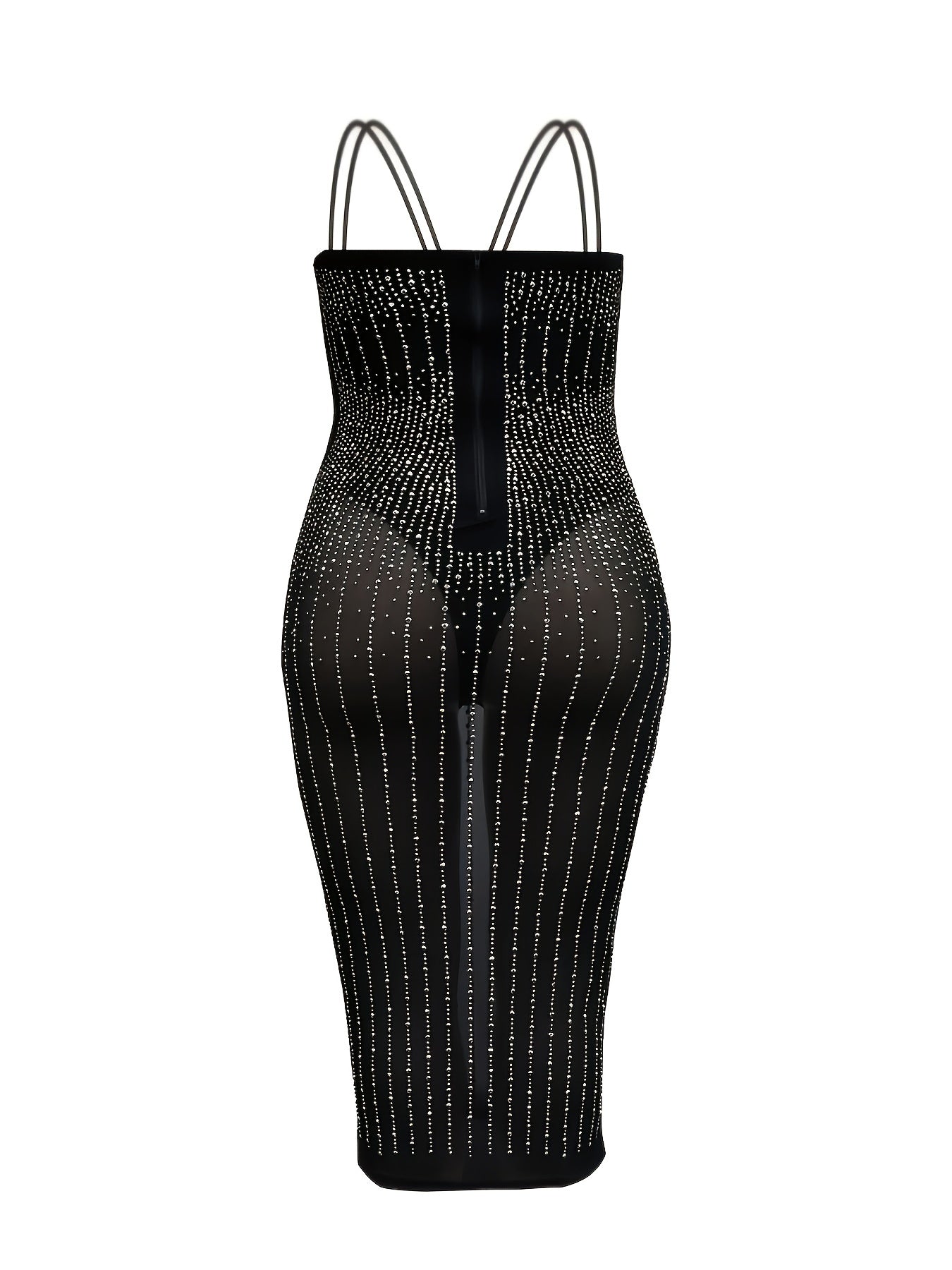 Plus Size Rhinestone Semi Sheer Cami Cocktail Dress