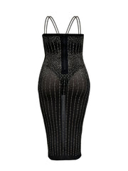 Plus Size Rhinestone Semi Sheer Cami Cocktail Dress