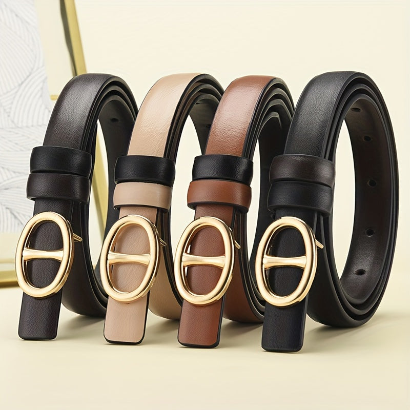Oval Buckle Belt PU Leather Casual Solid Reversible Belt Unisex