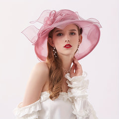 Foldable Sun Hat Flower Decor Organza Derby Hat Lightweight Church Hat