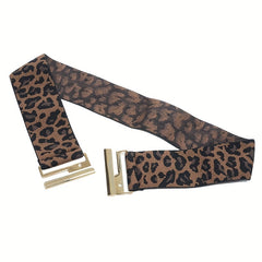 Leopard Print Wide Elastic Belt Vintage Belt for Women