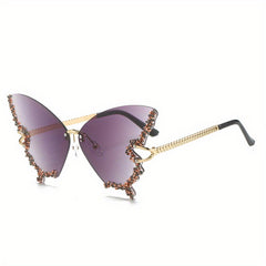 Y2K Rhinestone Butterfly Sunglasses UV400 Sun Shades