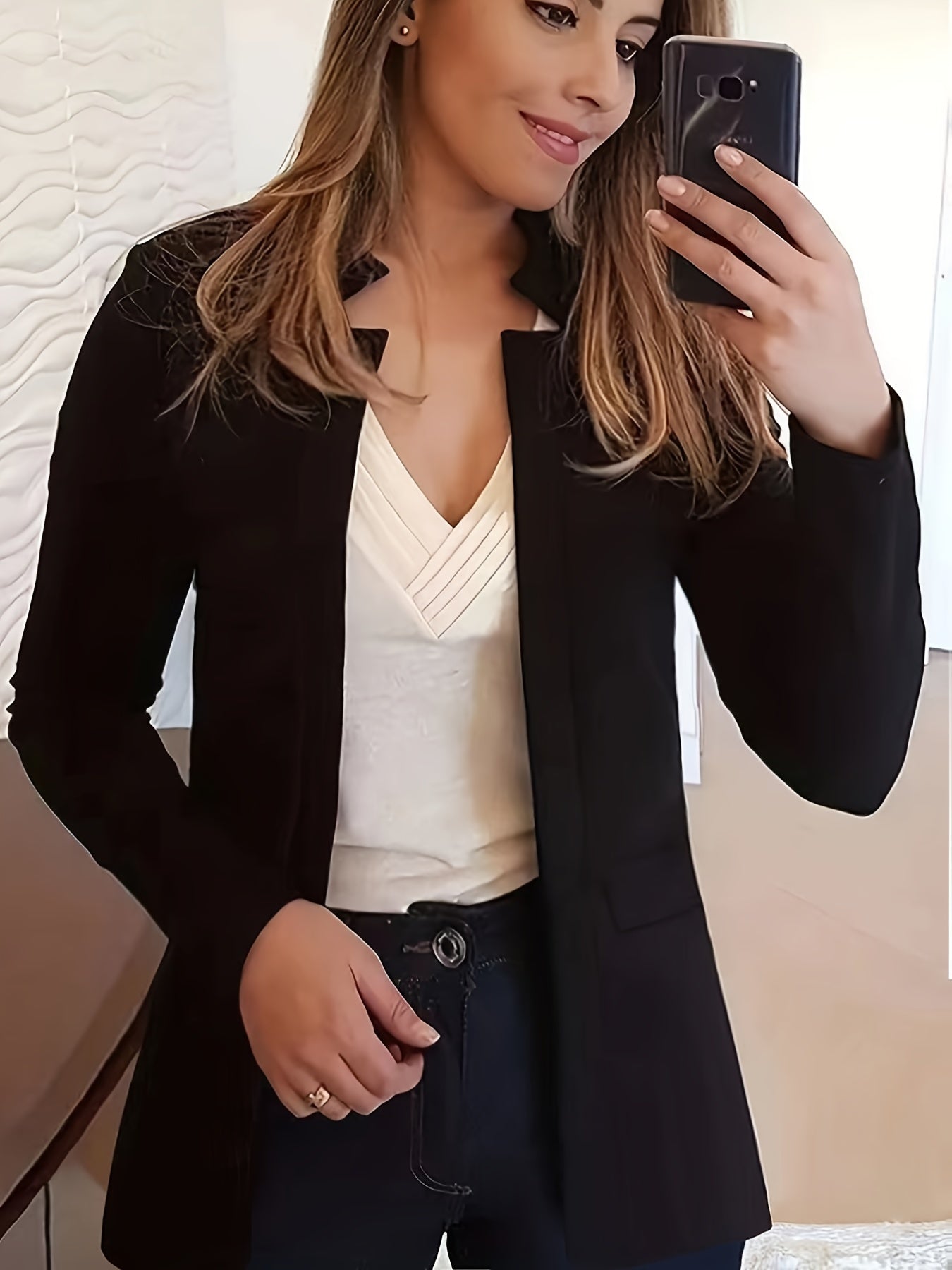  Women's Solid Open Front Blazer