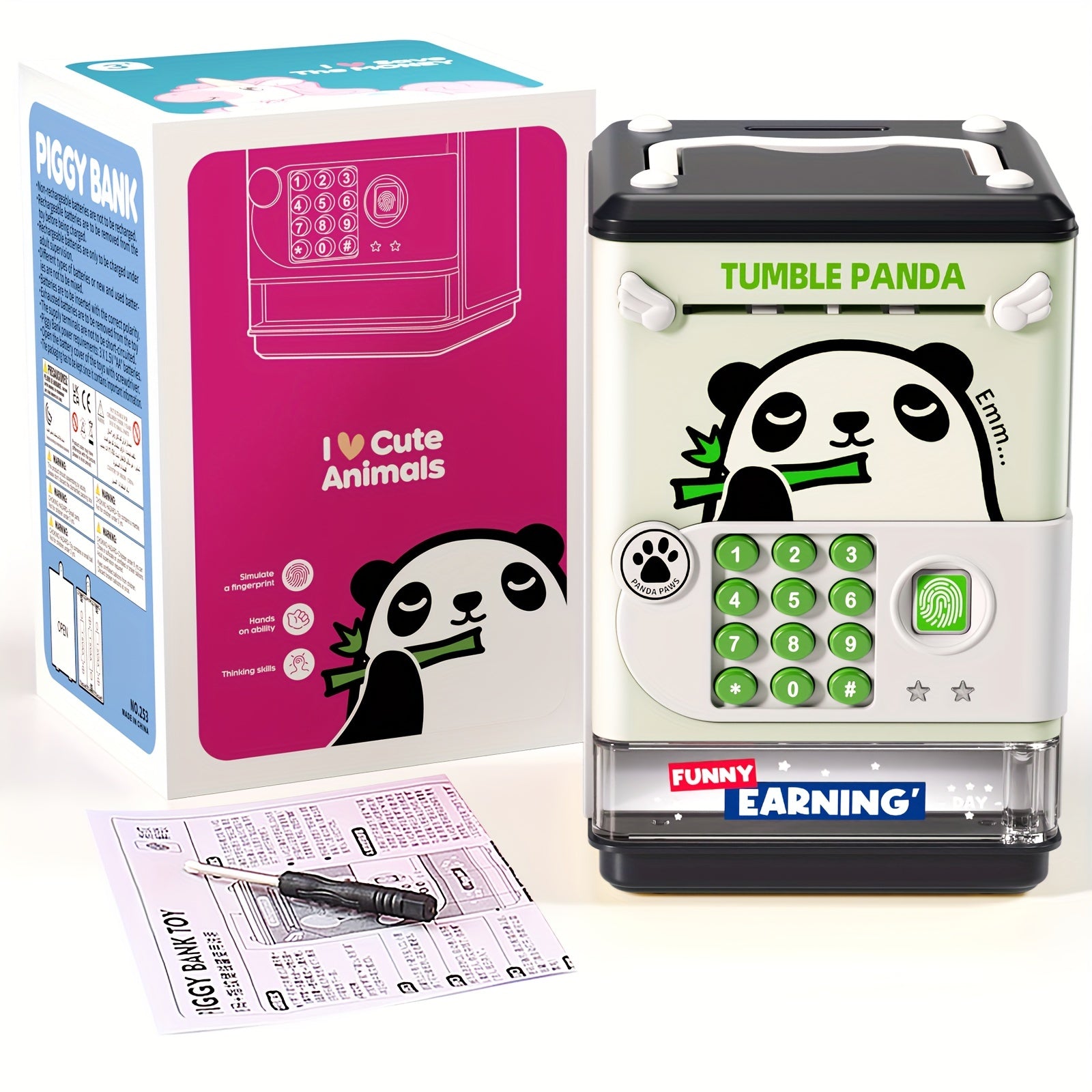 Kids Panda Piggy Bank with Password Safe Fingerprint Unlock