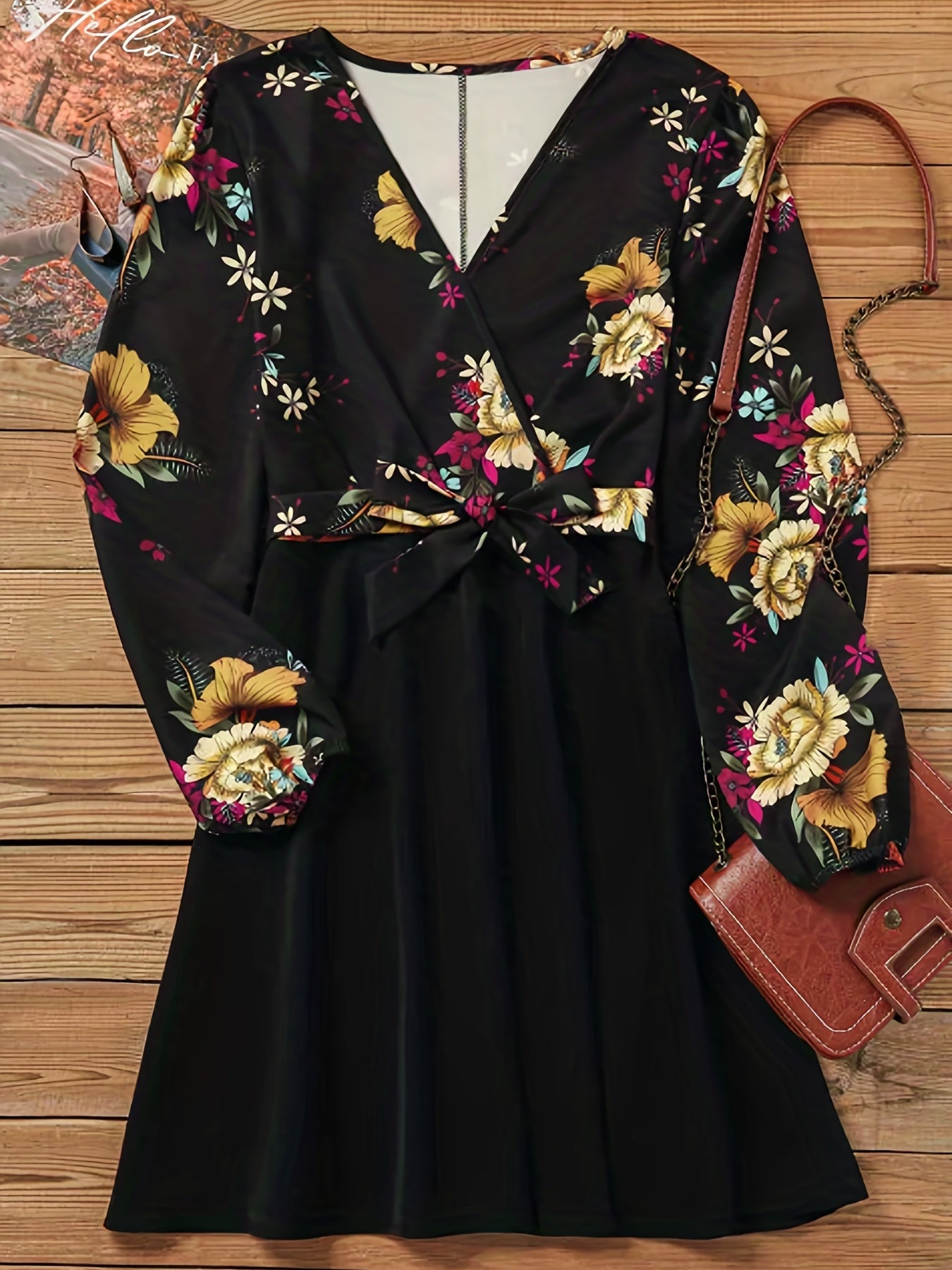 Vintage Floral Print Dress Casual Long Sleeve