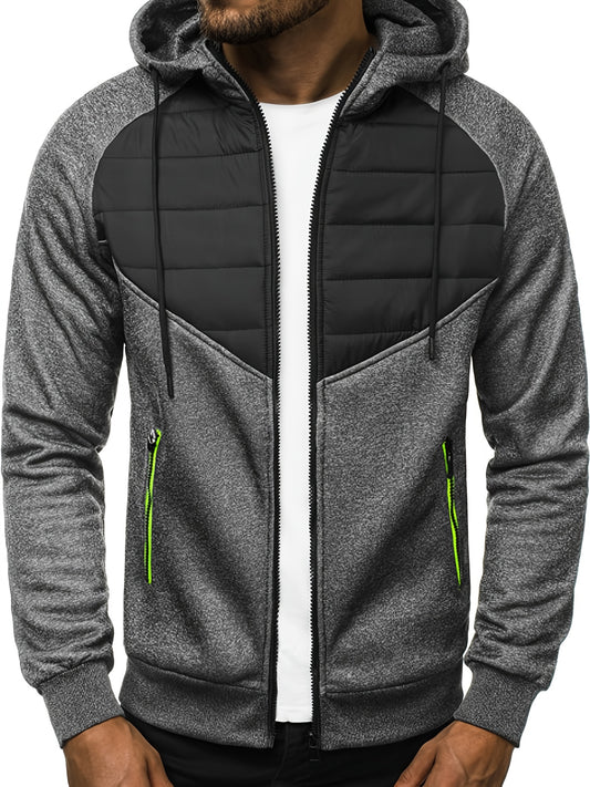 Patchwork Zip Hooded Sweatshirt Men's Jacket Coat
