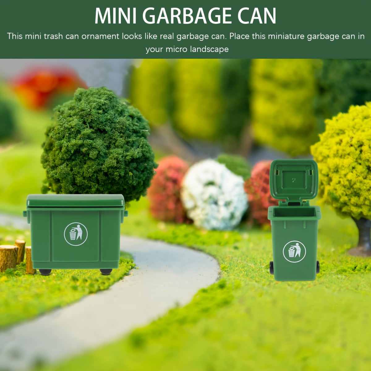 2pcs Green ABS Resin Trash Bins for Dollhouse Toy House Decor