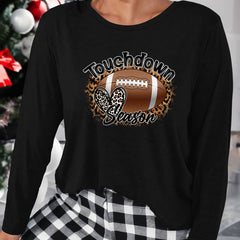  Leopard Heart & Rugby Graphic Long Sleeve Lounge Top