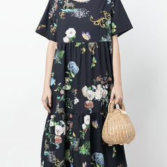 Plus Size Painting Print Smock Maxi Dress