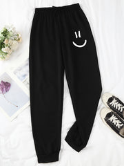 Smile Graphic Print Drawstring Jogger Sweatpants Women's Clothing