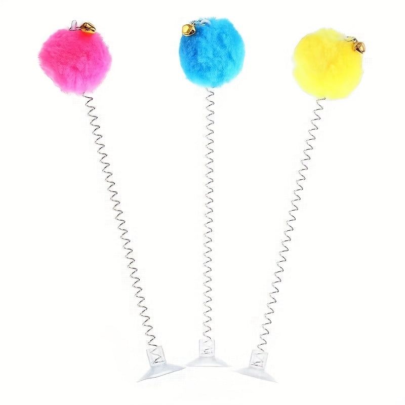 Interactive Plush Cat Toy with Feather Bell and Suction Cup
