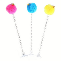 Interactive Plush Cat Toy with Feather Bell and Suction Cup