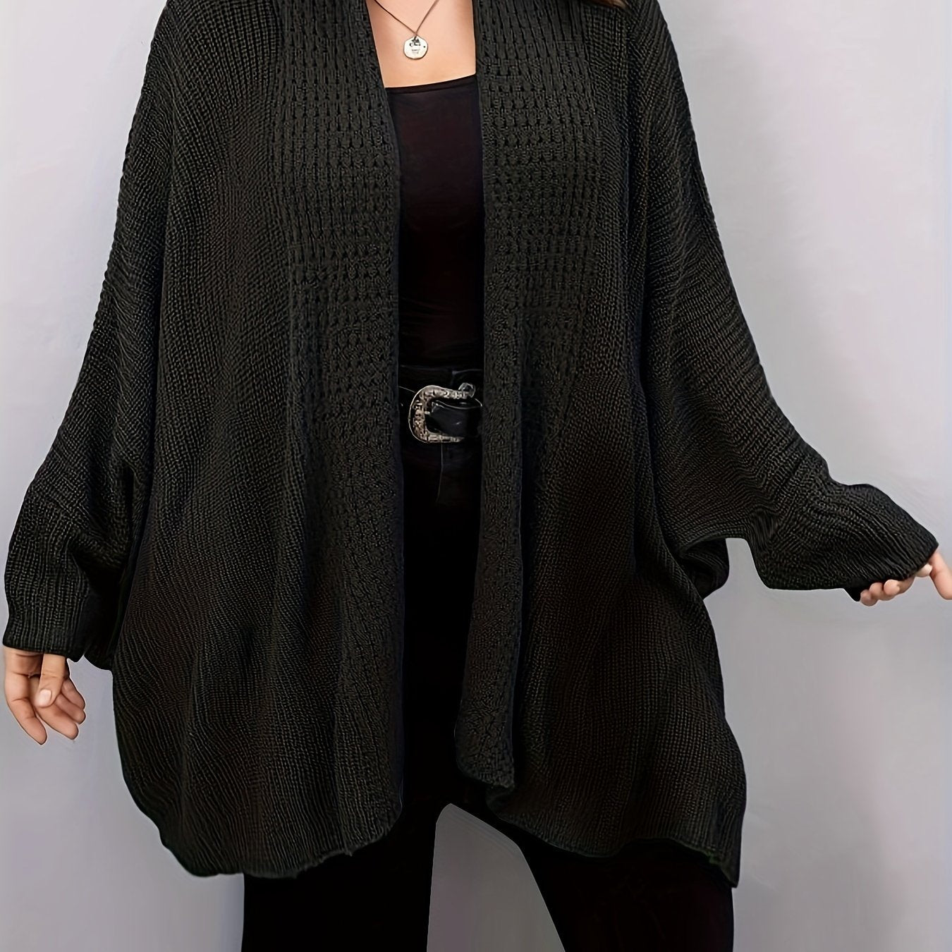  Solid Bat Sleeve Open Front High Stretch Cardigan