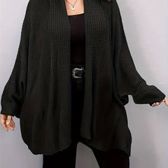  Solid Bat Sleeve Open Front High Stretch Cardigan