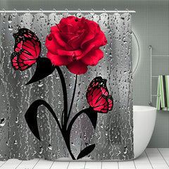 Rose Waterproof Bathmat & Shower Curtain Flowers Pattern Bath Curtain