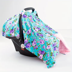 Purple Flower Print Girl's Seat Cover with Sunshade