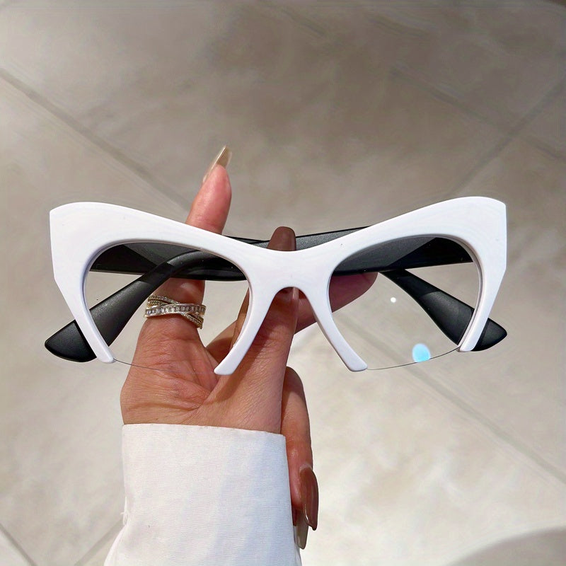 Clear Lens Cat Eye Glasses Men Women Semi Rimless Anti Light Stylish Eyewear