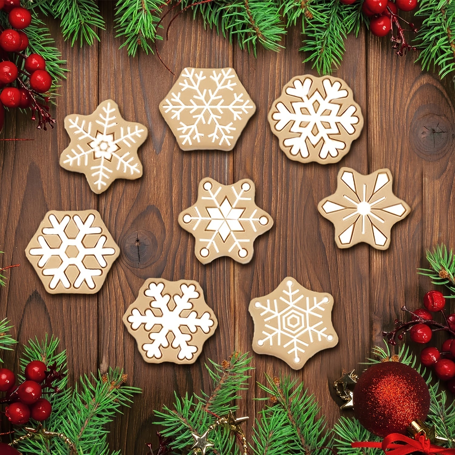 8pcs Christmas Snowflake Cookie Cutters Pastry Cutter Set Baking Tools