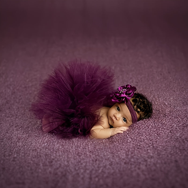 Purple Baby Ballet Tutu Skirt and Headband Set for 0-3 Years